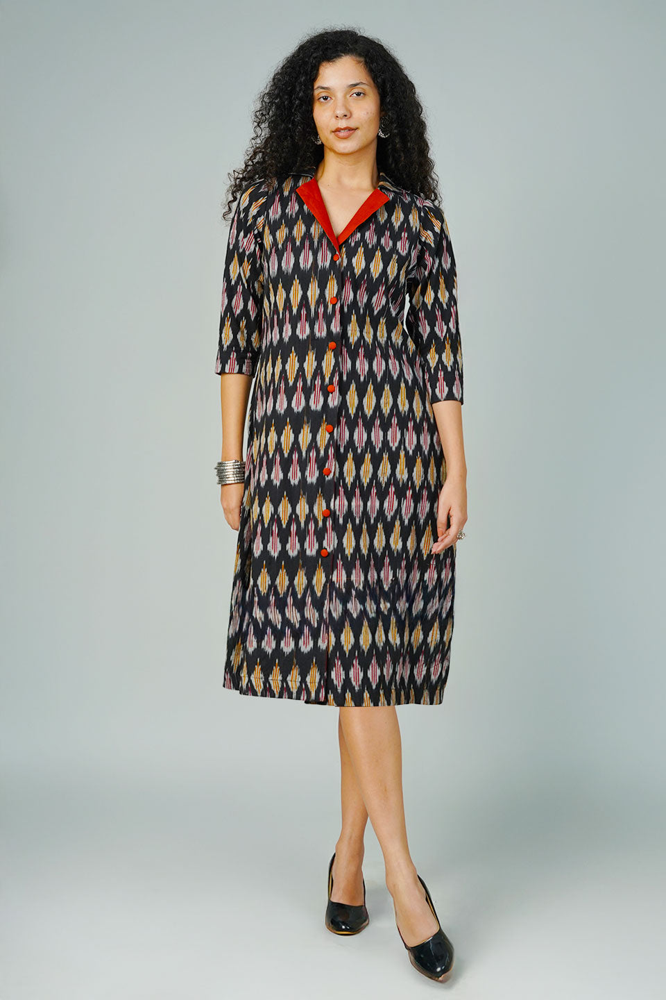 Black Ikat Midi Dress