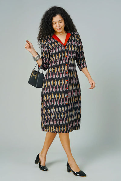 Black Ikat Midi Dress