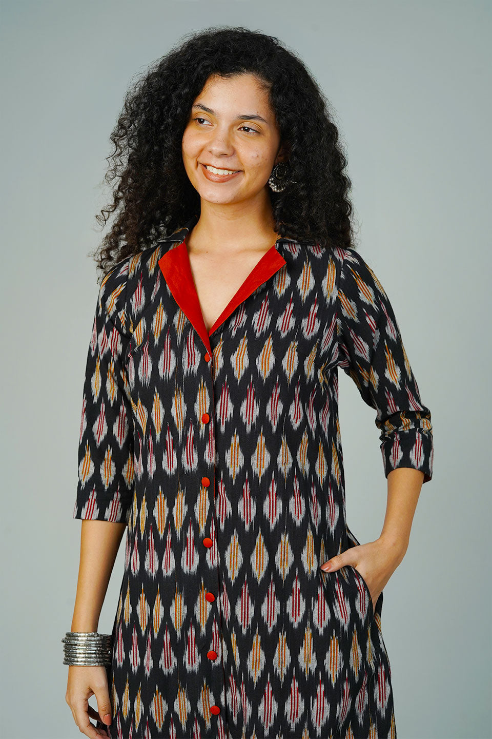 Black Ikat Midi Dress
