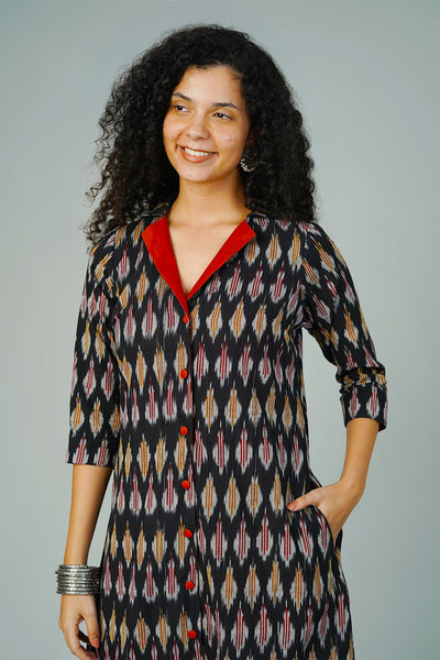 Black Ikat Midi Dress
