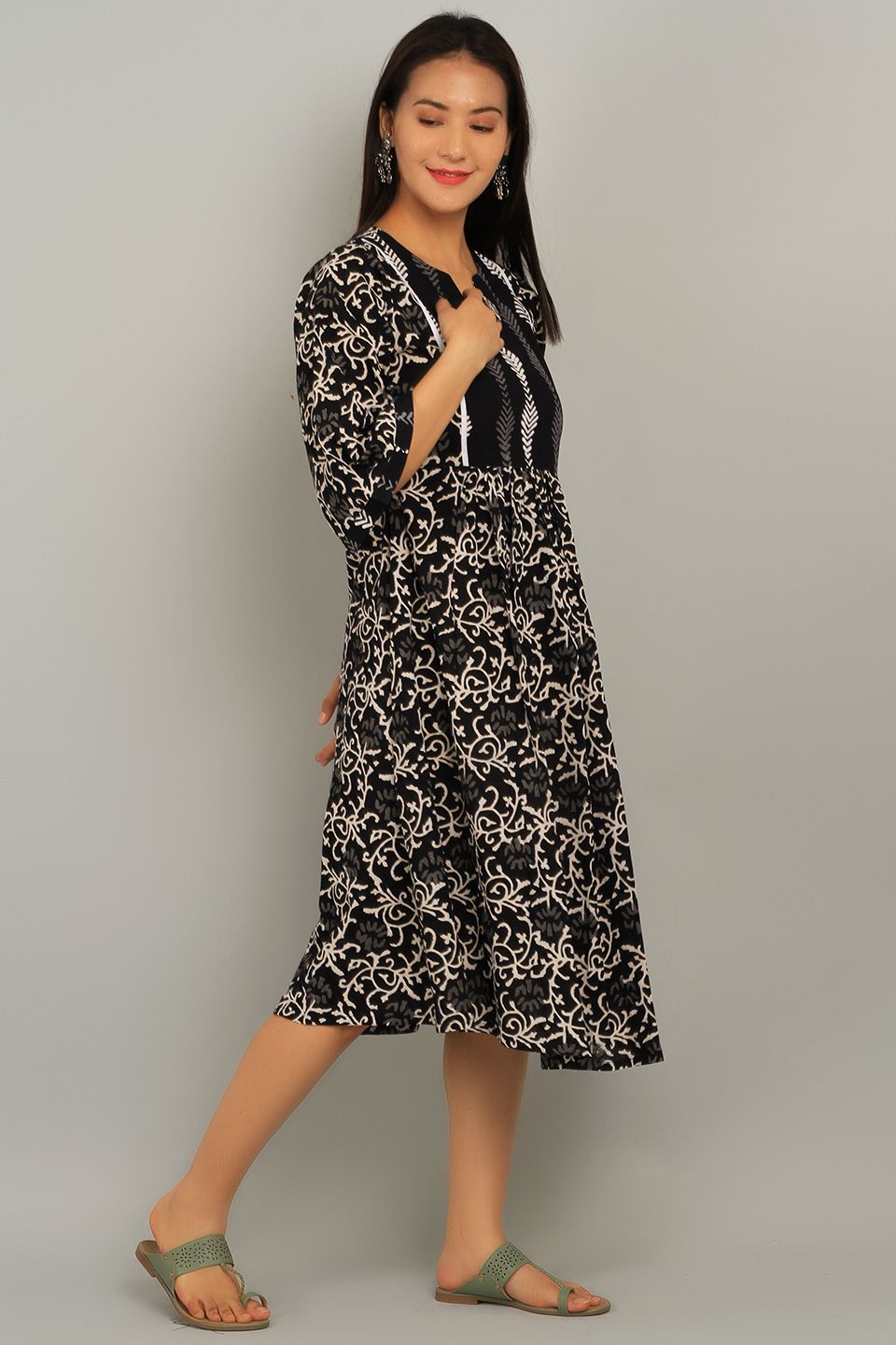 Indigo Black Cotton Midi Dress