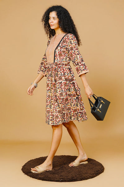 Beige Ikat Midi Dress