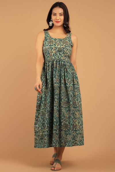 Bagru Green  Cotton Midi Dress