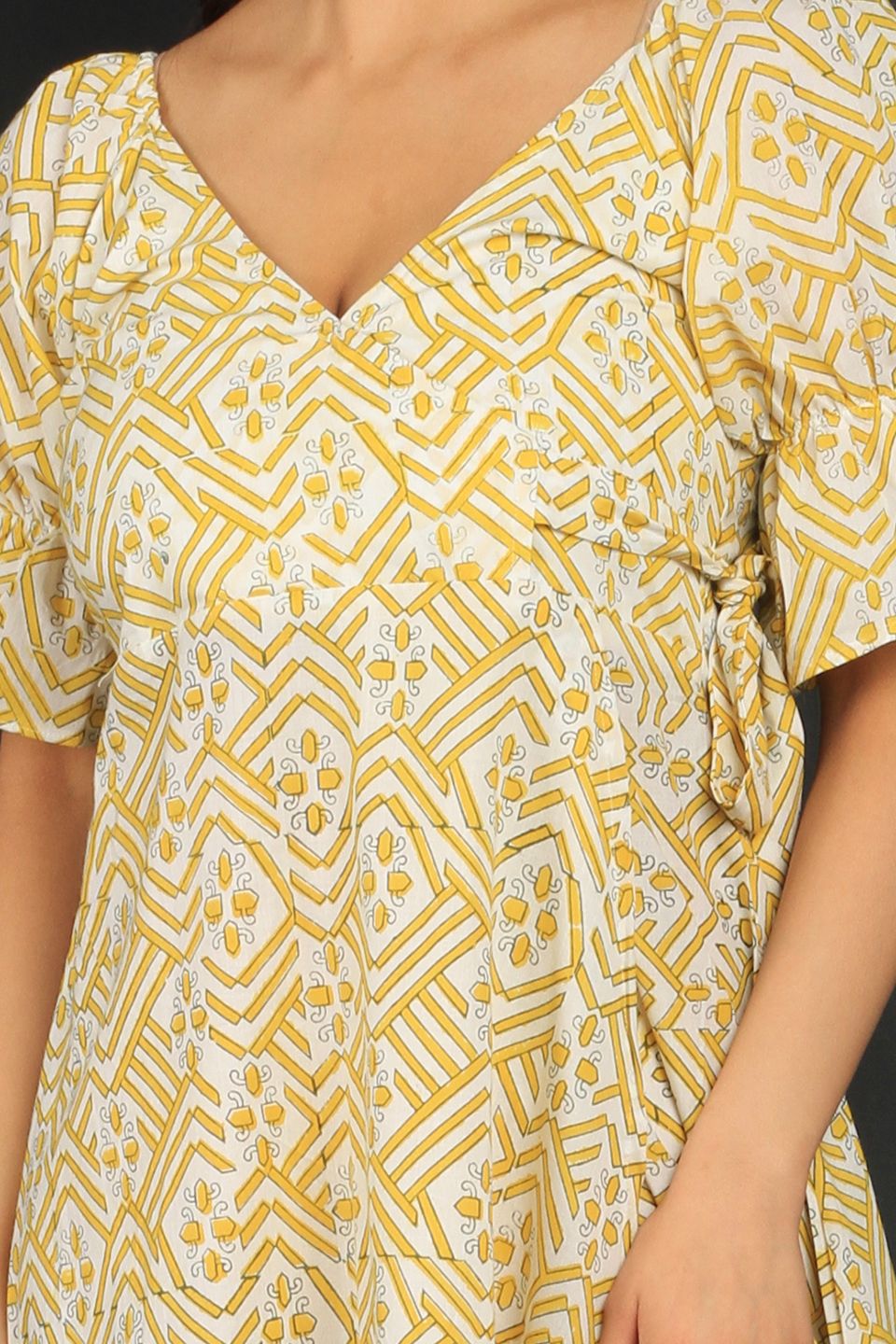 Bagru Yellow Cotton Mini Dress