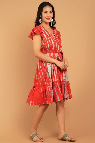 Bagru Red Cotton Mini Dress