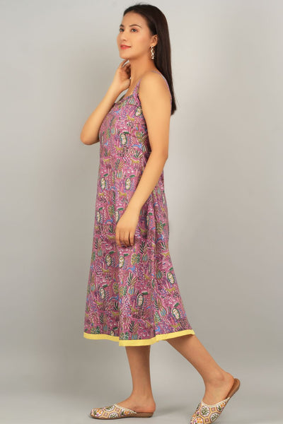 Bagru Purple Cotton Midi Dress