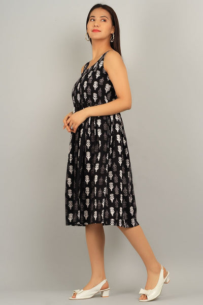 Indigo Black Cotton Midi Dress