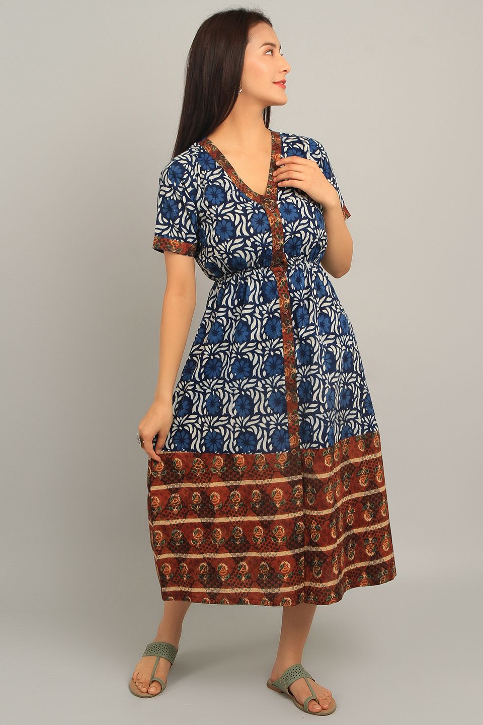 Indigo Blue Cotton Midi Dress