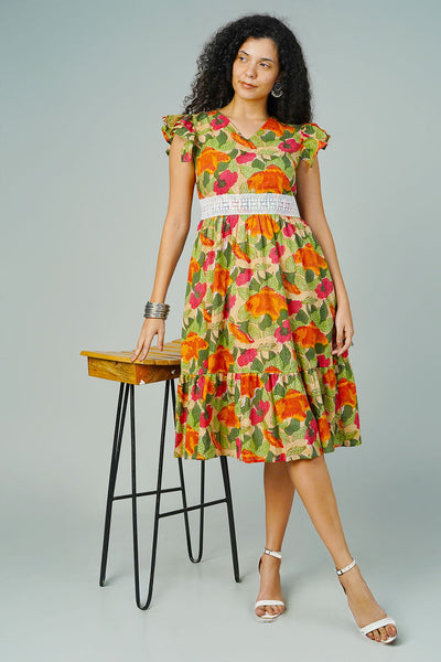 Multicolor Blockprint Midi Dress