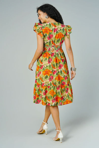 Multicolor Blockprint Midi Dress