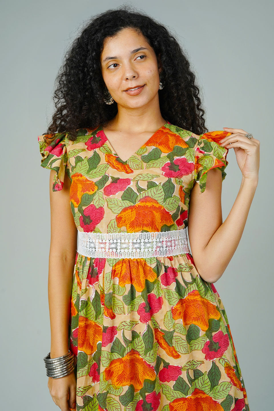 Multicolor Blockprint Midi Dress