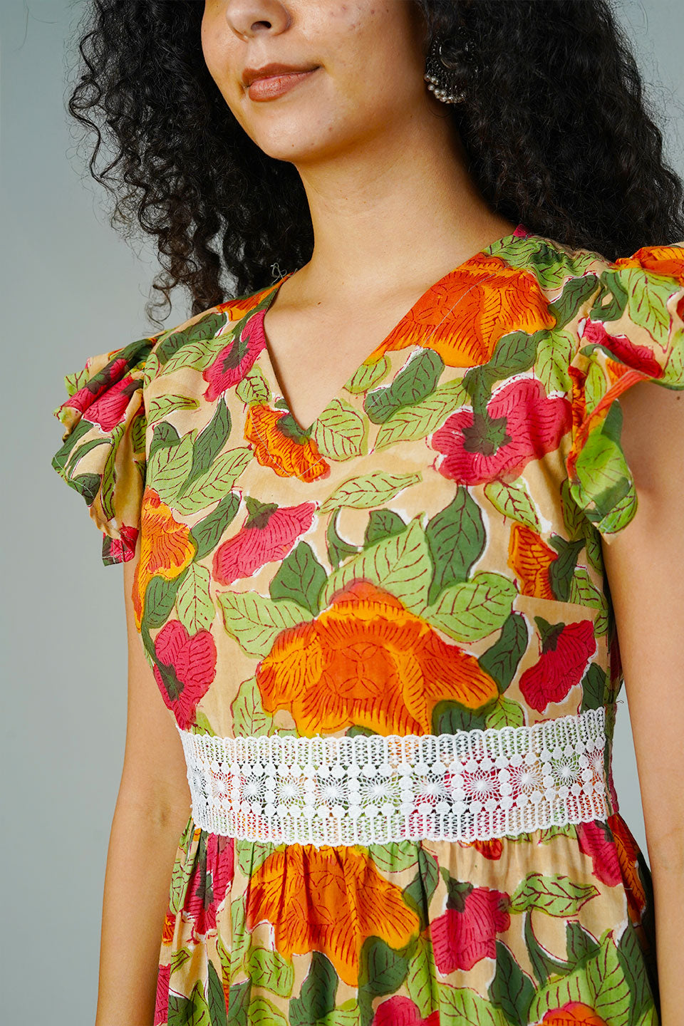 Multicolor Blockprint Midi Dress