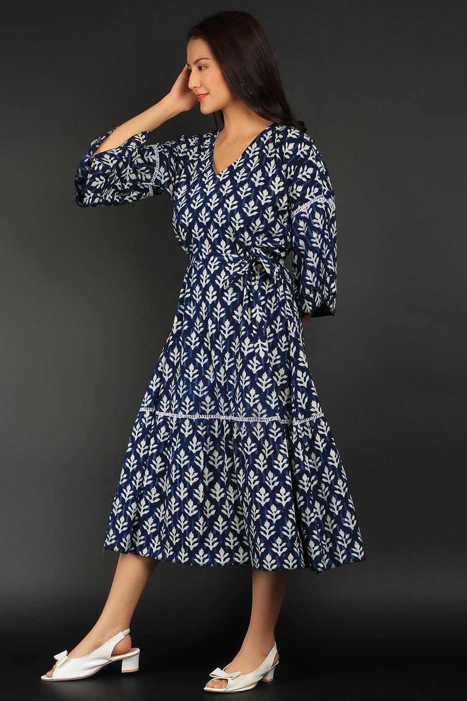 Indigo Blue Cotton Midi Dress