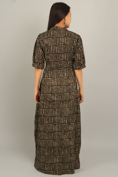 Bagru Brown Cotton Maxi Dress