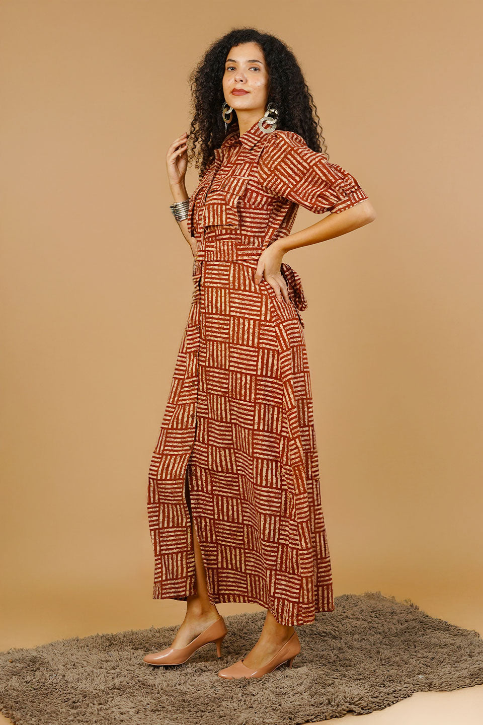 Red Bagru Cotton Dress