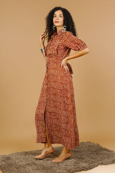 Red Bagru Cotton Dress