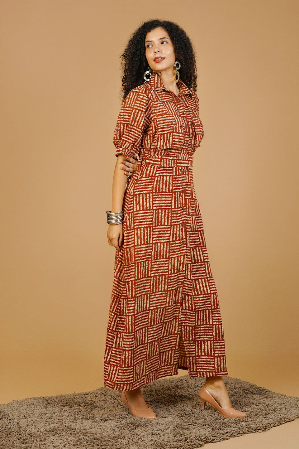 Red Bagru Cotton Dress
