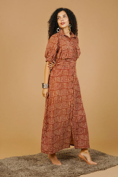 Red Bagru Cotton Dress