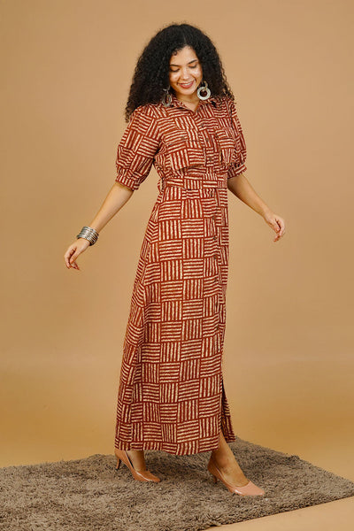 Red Bagru Cotton Dress