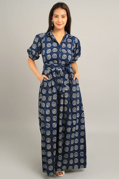 Indigo Blue Cotton Midi Dress