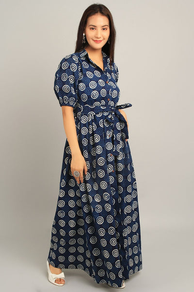 Indigo Blue Cotton Midi Dress