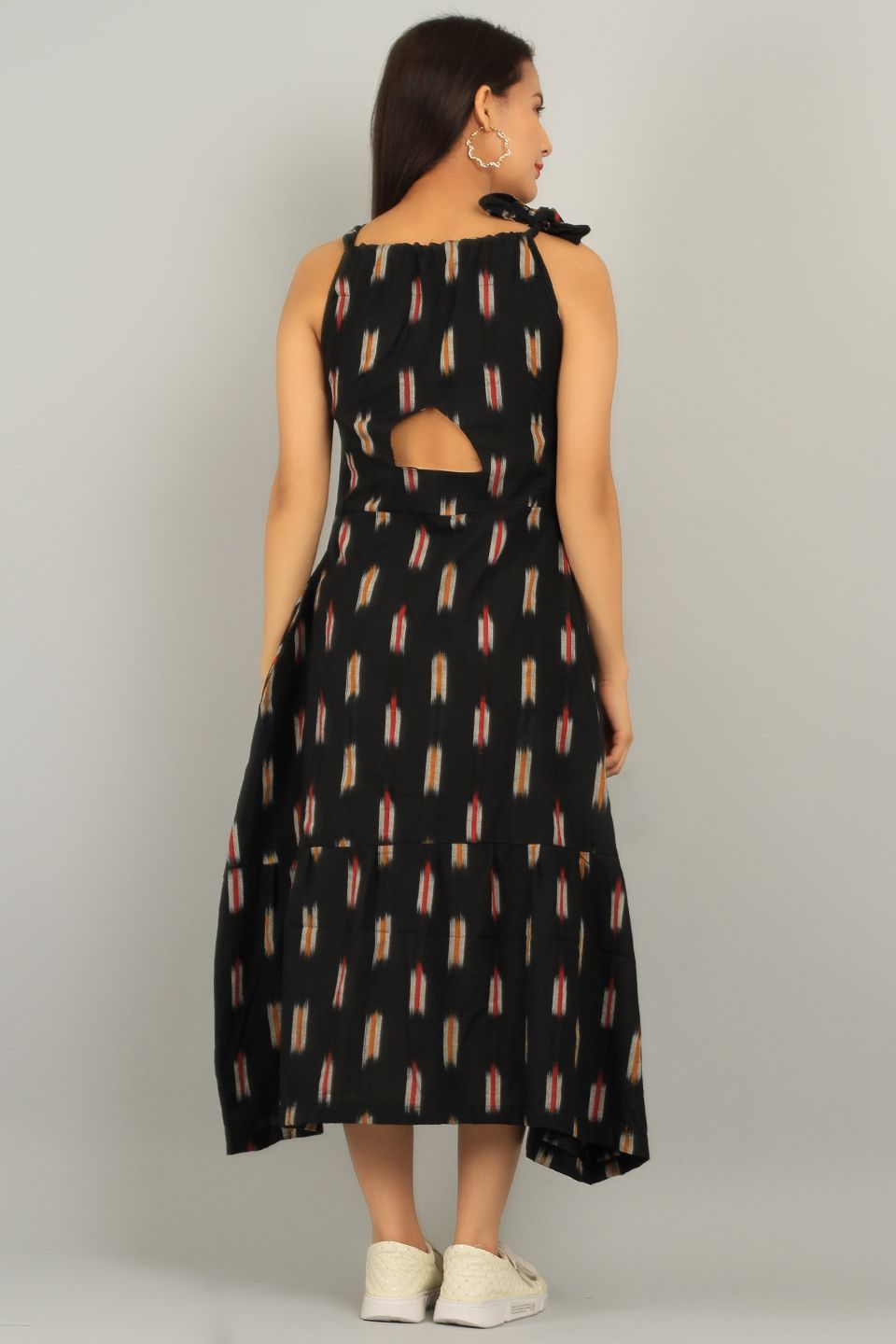 Ikat Black Cotton Midi Dress