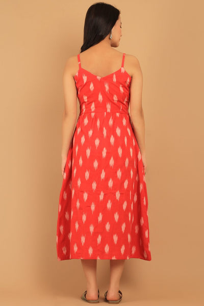 Ikat Red Cotton Midi Dress