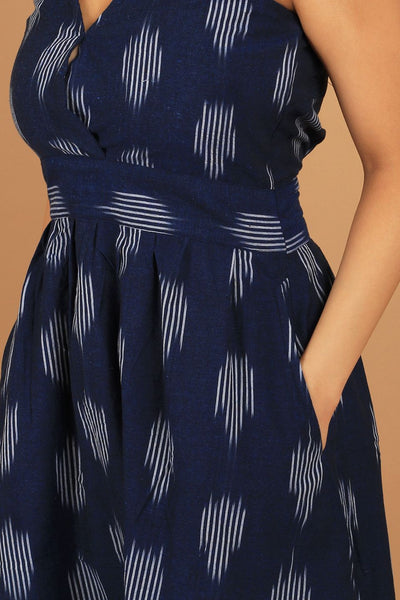 Ikat Blue Cotton Midi Dress