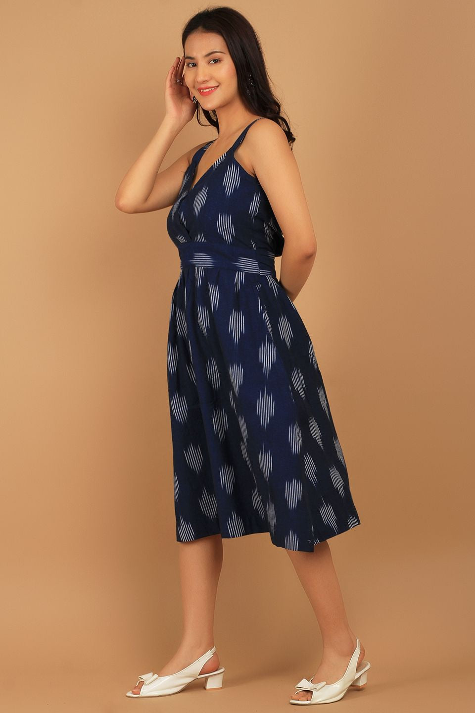 Ikat Blue Cotton Midi Dress