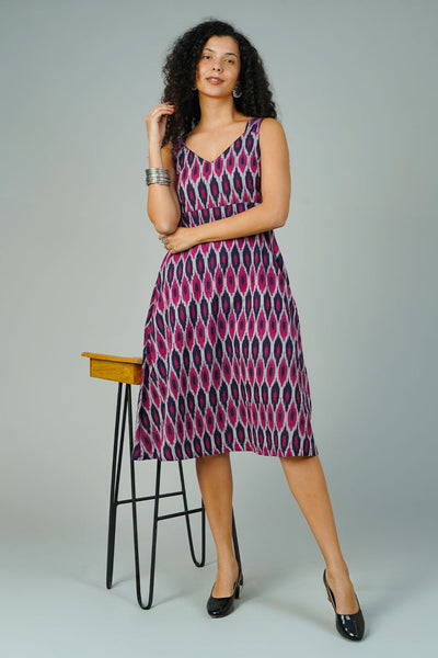 Blue Blockprint Midi Dress