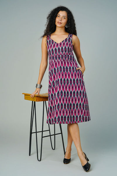Blue Blockprint Midi Dress