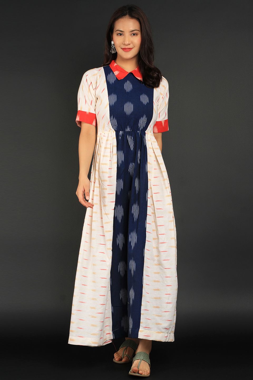 Ikat White Cotton Midi Dress