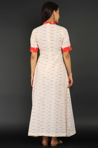 Ikat White Cotton Midi Dress