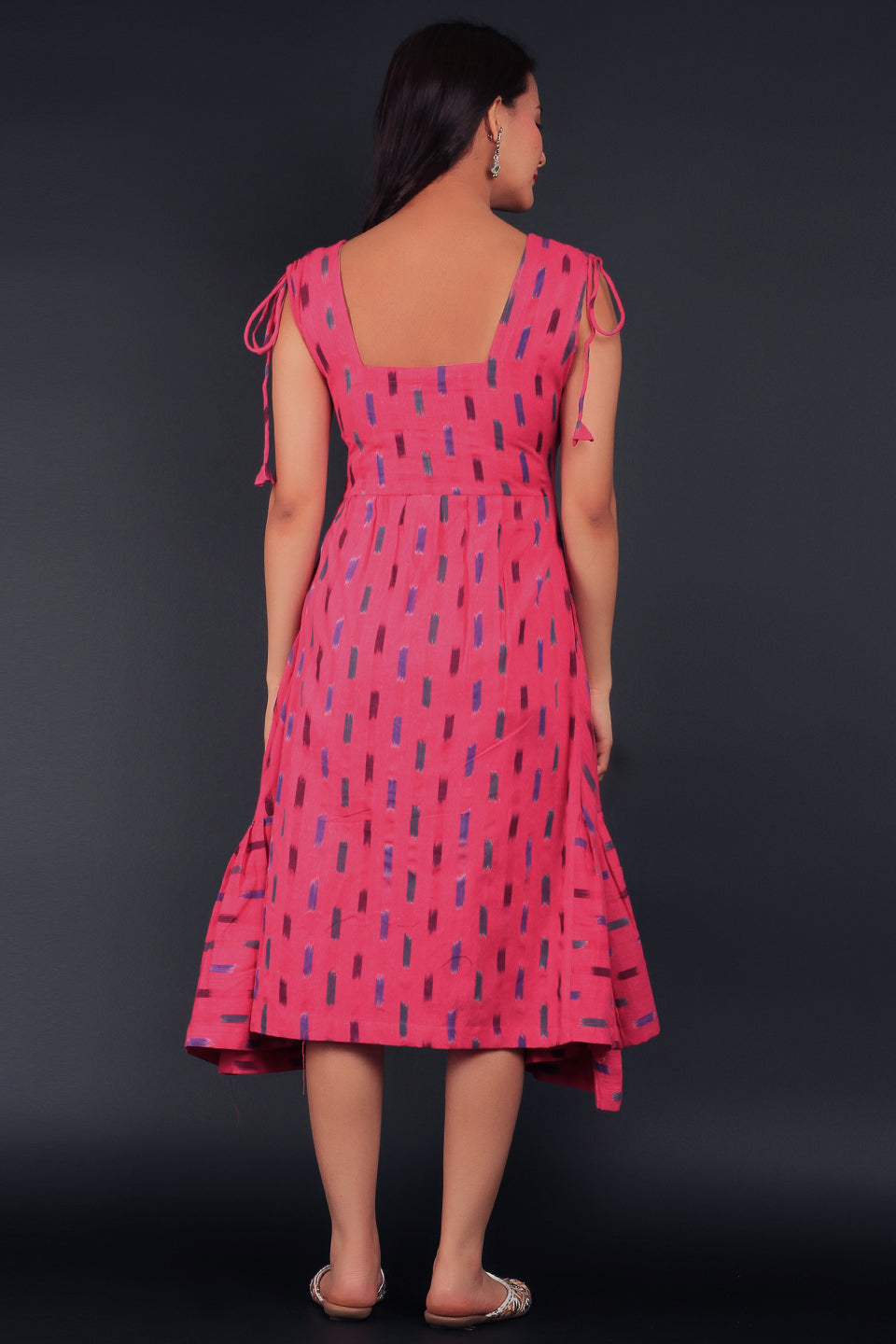 Ikat Red Cotton Midi Dress