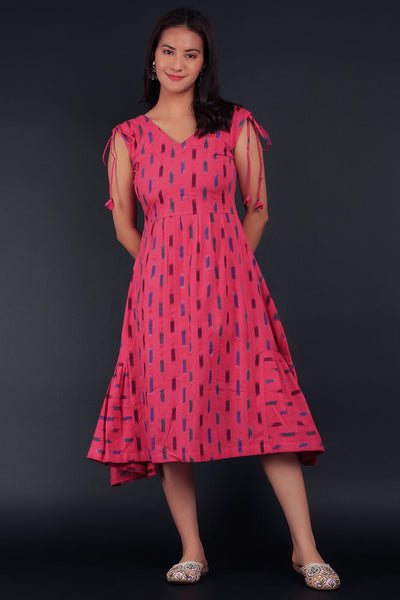 Ikat Red Cotton Midi Dress