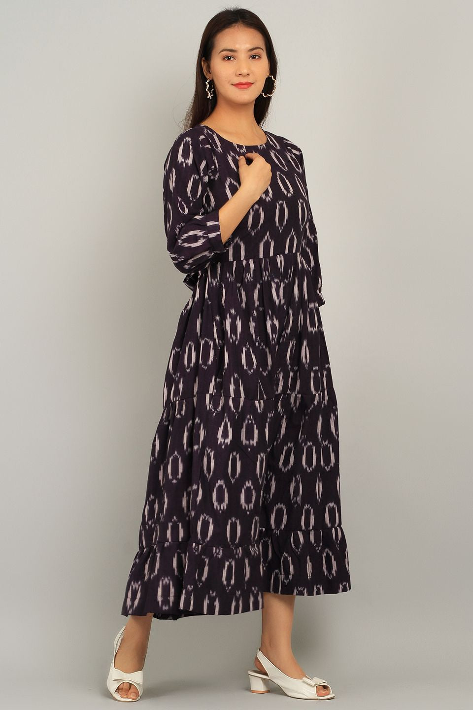 Ikat Purple Cotton Midi Dress