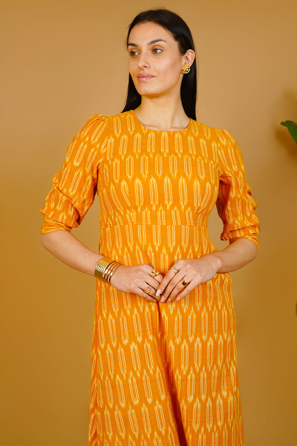 Orange Ikat Cotton Maxi Dress