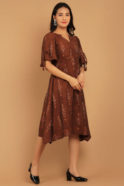 Ikat Brown Cotton Midi Dress