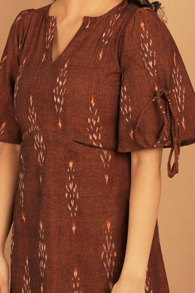 Ikat Brown Cotton Midi Dress