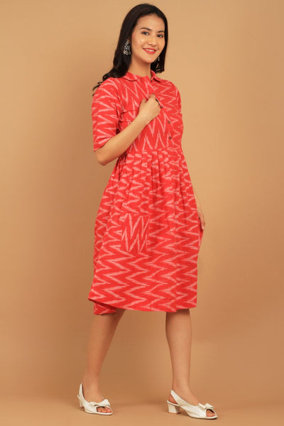 Ikat Red Cotton Midi Dress