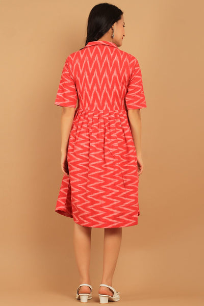 Ikat Red Cotton Midi Dress