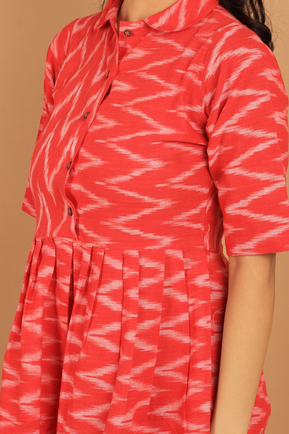 Ikat Red Cotton Midi Dress