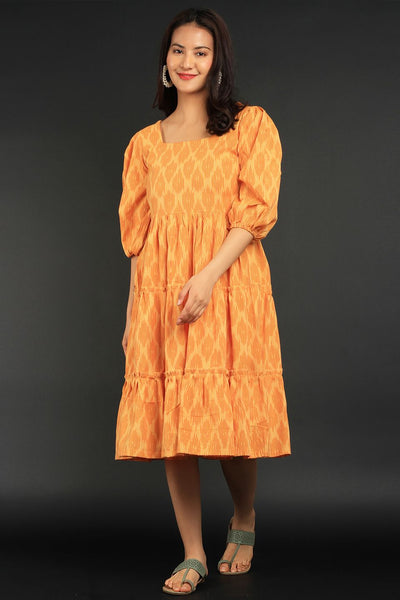 Ikat Yellow Cotton Midi Dress