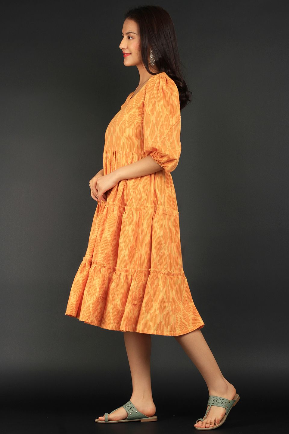 Ikat Yellow Cotton Midi Dress