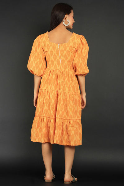 Ikat Yellow Cotton Midi Dress