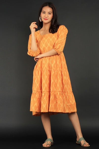 Ikat Yellow Cotton Midi Dress