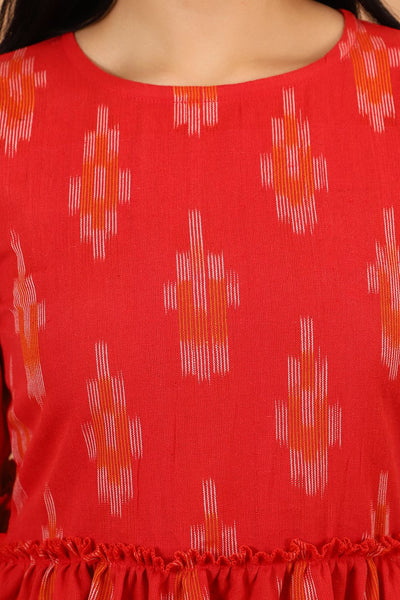 Ikat-Orange-Cotton-Midi-Dress-DS299