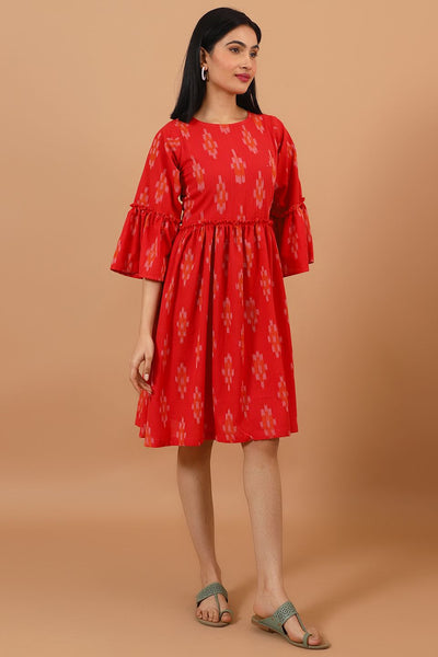 Ikat-Orange-Cotton-Midi-Dress-DS299