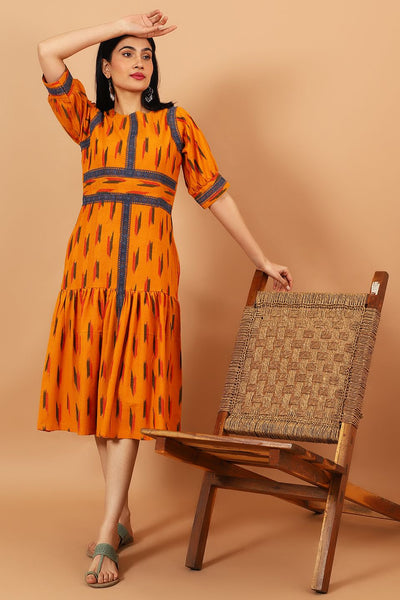 Ikat-Yellow-Cotton-Midi-Dress-DS301