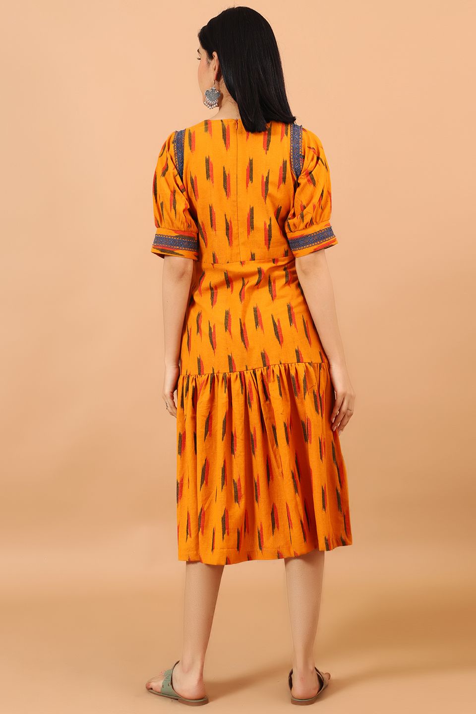 Ikat-Yellow-Cotton-Midi-Dress-DS301